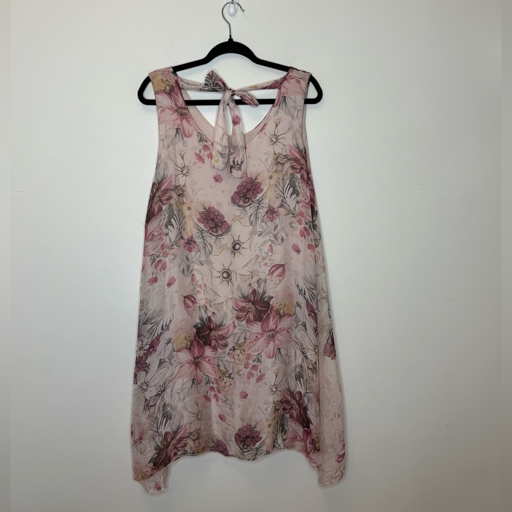 Elena Baldi Made in Italy Silk Floral Sleeveless Shift Dress in Blush Pink SizeM - Picture 4 of 7